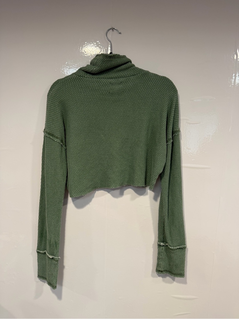 Urban Outfitters Out from Under Cropped Textured Turtleneck Sweater Sage Green - Picture 3 of 3
